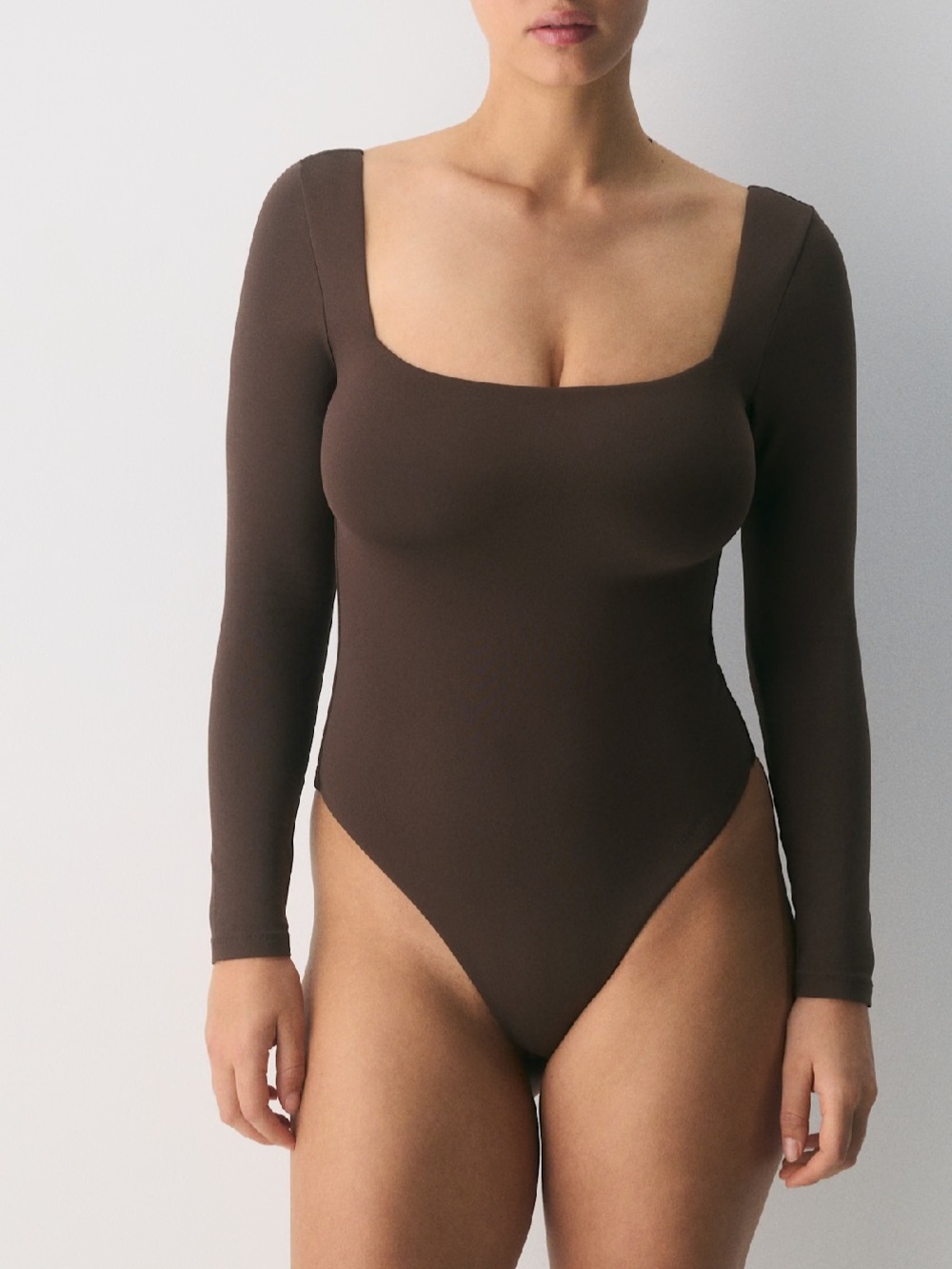 Aritzia Long Sleeve Squareneck Bodysuit - Chocolate Brown